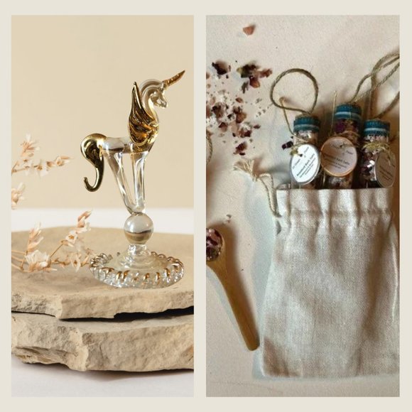 Glass Unicorn Figurine and Rosebud Bath salts - Picture 1 of 6
